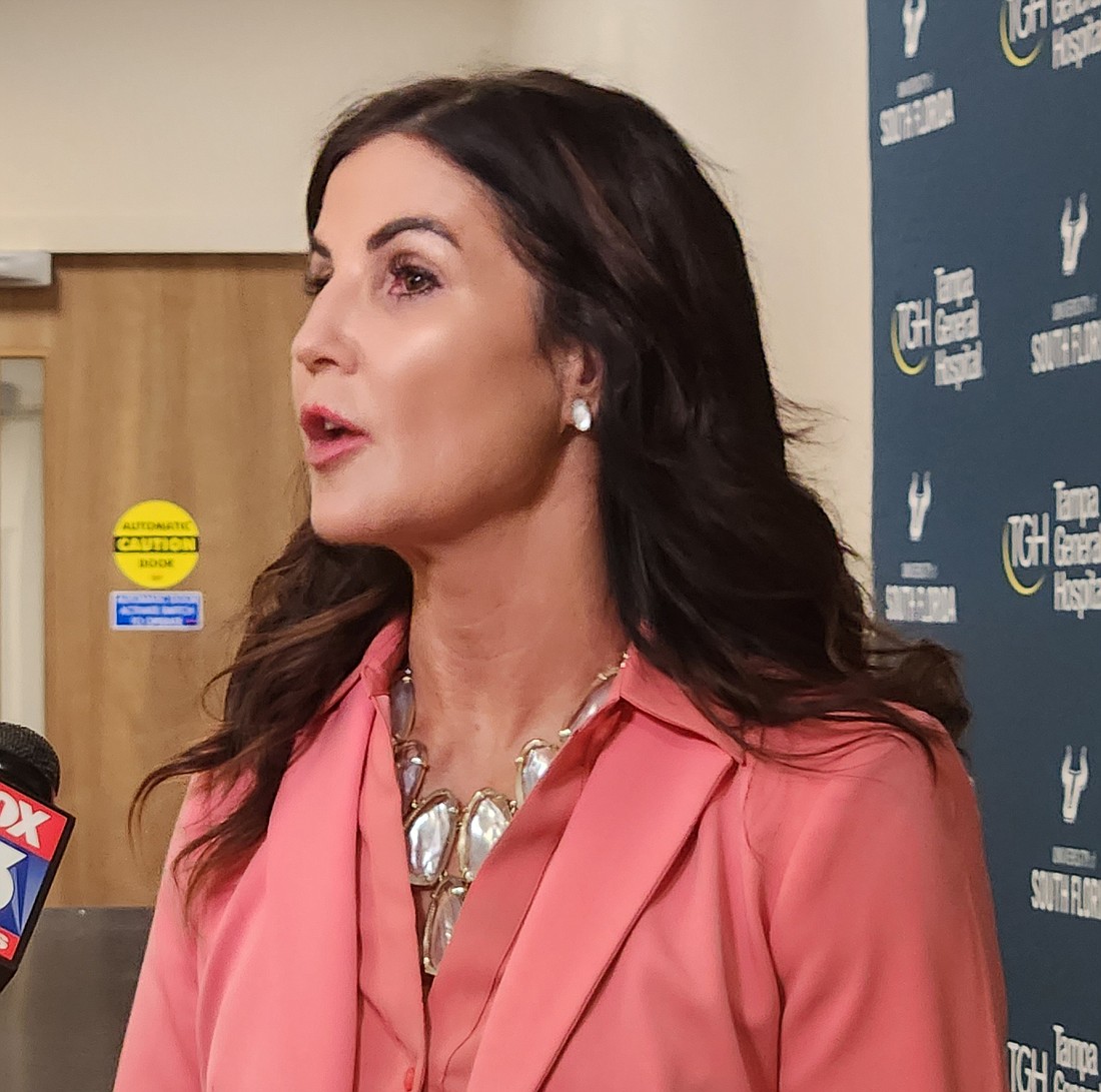 Kelly Cullen, chief operating officer of Tampa General Hospital, speaks about the opening of TGH's new infusion center at Brandon's Cancer Institute.