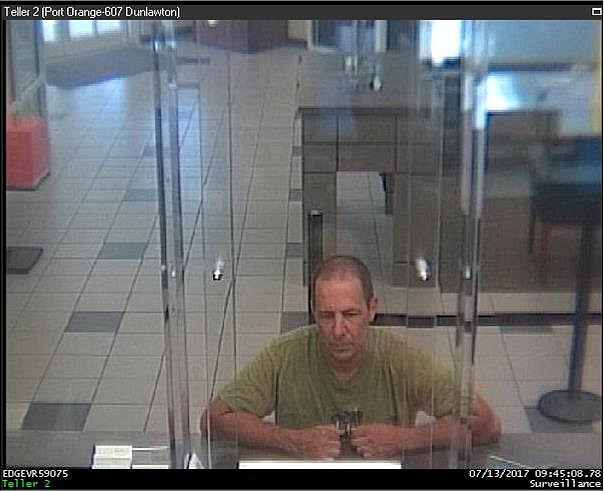 Surveillance image of the Port Orange branch of Regions Bank robbery suspect. Photo courtesy of the Port Orange Police Department.