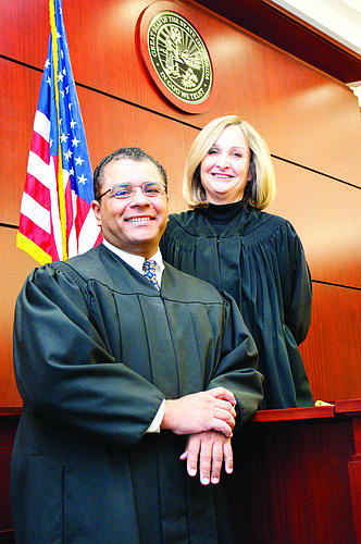 Circuit Court Judge Raul Zambrano and Flagler County Judge Sharon B. Atack. PHOTO BY BRIAN MCMILLAN