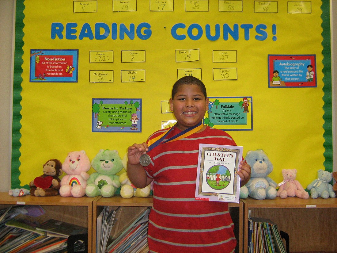 Jaden Williams was the first student in Debbie Kryspin's second grade class to earn 100 Reading Counts points.COURTESY PHOTO