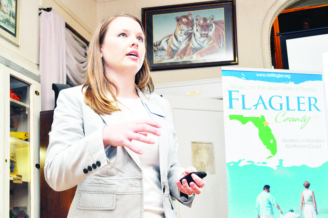 Laura Gamba, tourism promotions and partner services manager for the Flagler County Chamber of Commerce & Affiliates, made a presentation March 1, when Blue at the Topaz hosted Coffee & Conversation. PHOTO BY BRIAN MCMILLAN