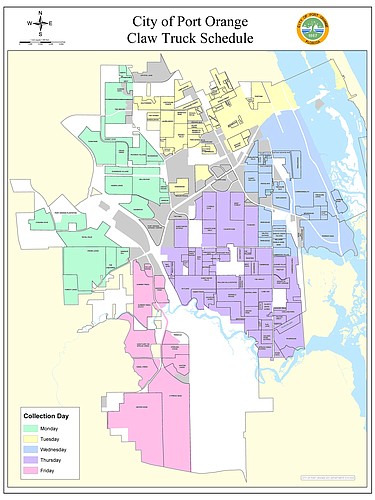 A map of the five zones being serviced for large waste. Photo courtesy of the City of Port Orange