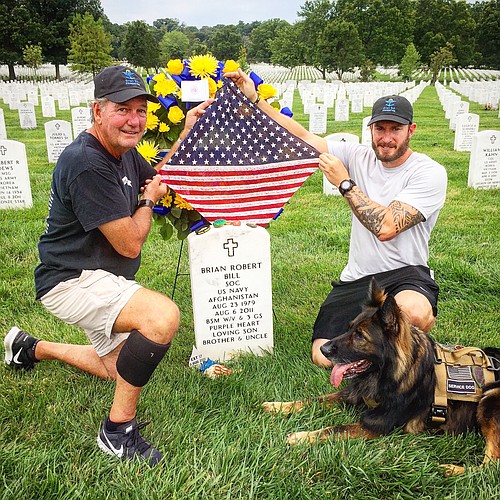 Scott Bill and Aaron Tucker at Brian Bill's grave. Photo courtesy of Aaron Tucker