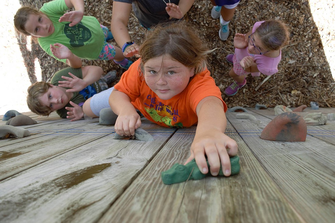 Girl Scouts work together during an activity. Photo courtesy of the Girl Scouts of Citrus Council