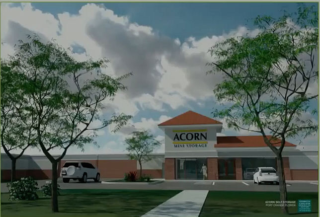A portion of a slide from the city council meeting showing a rendering of the proposed storage area. Photo courtesy of Acorn Mini Storage
