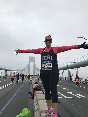 Keri Harris on the top of the Verrazano Bridge. Photo courtesy of Keri Harris