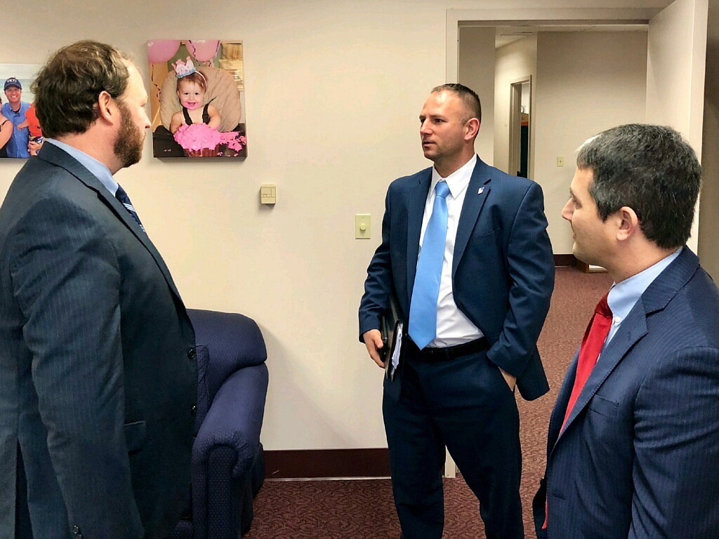 Representative Jayer Williamson speaks with Councilman Chase Tramont and Assistant City Manager Alan Rosen. Photo courtesy of Chase Tramont