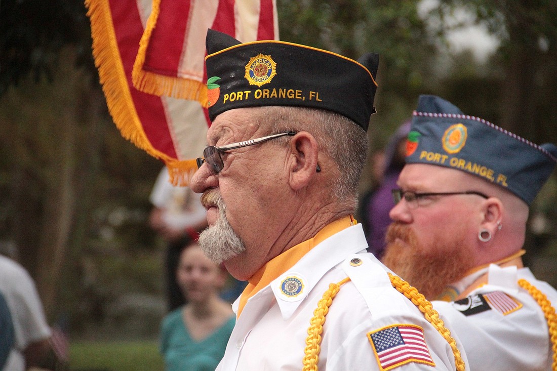 A veteran participates in a ceremony on Veterans Day. Photo by Nichole Osinski