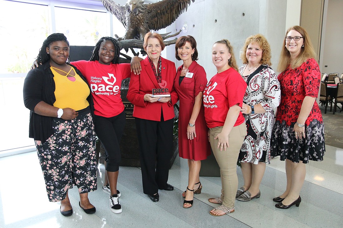 Jasmine, Driaa Drayton, Sen. Dorothy Hukill, Executive Director Georgia McCurdy, Brianna Roy, Joyce Shanahan and Carole Savage. Photo by Nichole Osinski