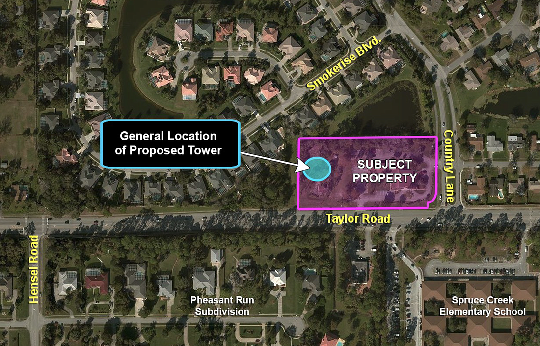 The proposed AT&T cell tower is nestled in a residential area and near homes. File photo.