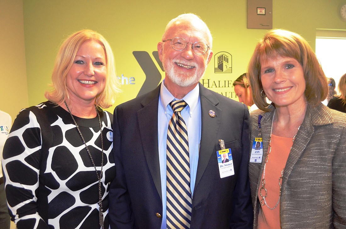 Teresa Rand, YMCA chief executive officer, Dr. Don Stoner, chief medical officer at Halifax Health and Ann Martorano, vice president and chief operating officer for Halifax Health