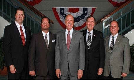 The current City Commission was unchanged for two terms. Shown are James Stowers, Troy Kent, Mayor Ed Kelley, Rick Boehm and Bill Partington. Courtesy photo