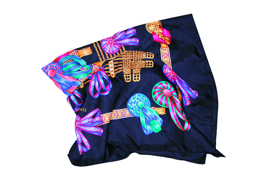 HERMÃˆS SCARF 
'This was my first HermÃ¨s scarf that my husband bought in Paris. I love the colors, and I wear it tied to a purse, around my neck, around my waist or even in my hair.'