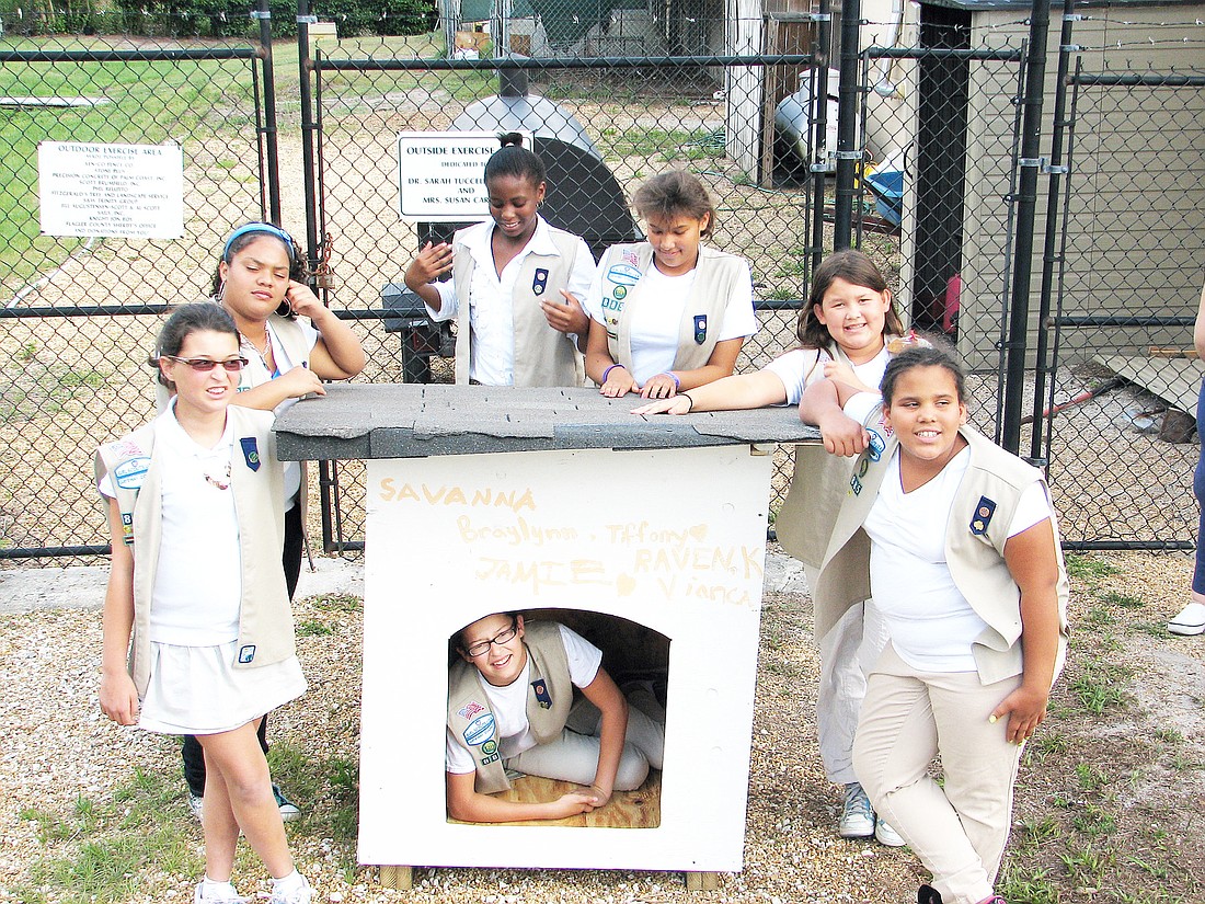Cadette Troop 885 built a dog house for the Humane Society. COURTESY PHOTO