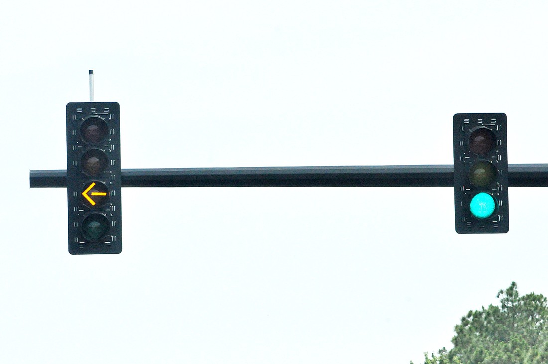 The new traffic signal at the intersection of U.S. 1 and Royal Palms Parkway is the first of its kind in the state, according to Florida Department of Transportation officials. PHOTO BY BRIAN MCMILLAN