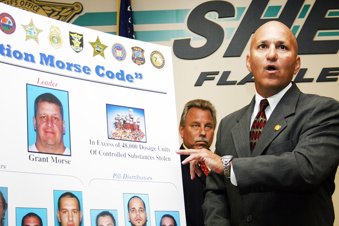 Special Agent in Charge for the Florida Department of Law Enforcement Dominick Pape explains how Grant Morse is being charged with racketeering. PHOTO BY BRIAN MCMILLAN