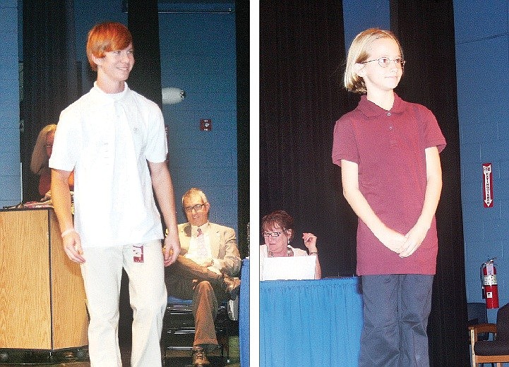 Wes Adams and Julianna Burns showcased possible uniform options. PHOTOS BY MIKE CAVALIERE