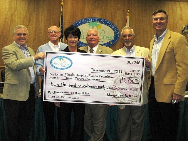 Bill Tol, Elmer Stainbrook, Ellie Lenkevich, Jon Netts, Tony Papandrea and John Subers present the donation.