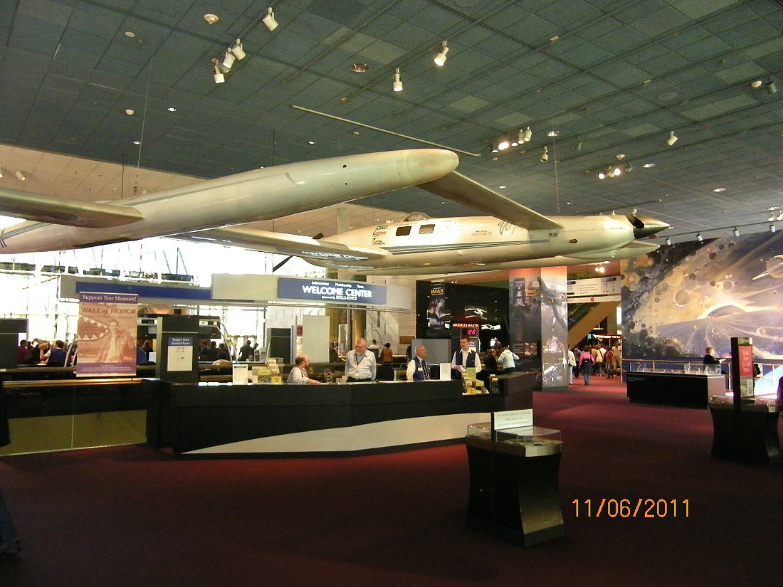 The Voyager hangs in the entrance gallery of the National Air and Space Museum, in Washington, D.C.