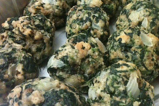 Spinach balls are not the prettiest dish, but they are delicious.