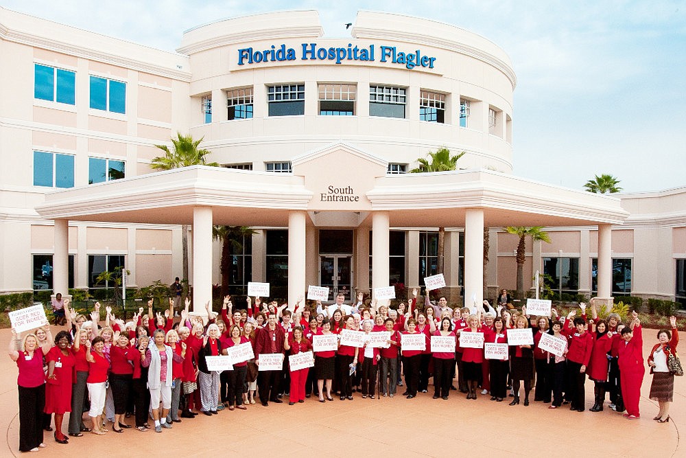 About 100 employees and community members raised  awareness of heart disease at a free heart-healthy breakfast at Florida Hospital Flagler. COURTESY PHOTO