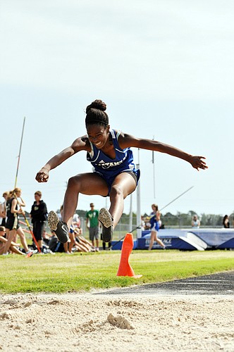 Alexis Wells finished in fourth place in the long jump, scoring the Lady Pirates five points. PHOTOS BY SHANNA FORTIER