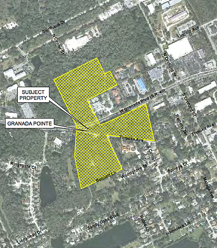 An aerial map showing the property for Granada Pointe. Courtesy of Ormond Beach Planning Board.