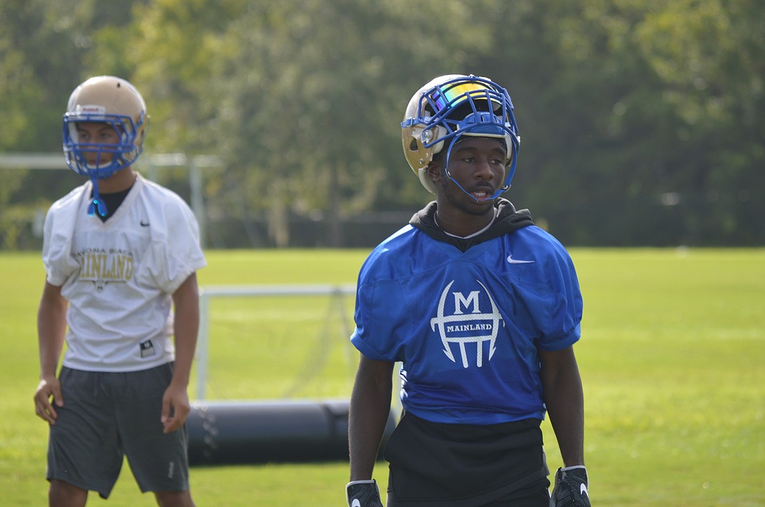 Mainland wide receiver B.J. Jenkins looks on at practice on Monday.