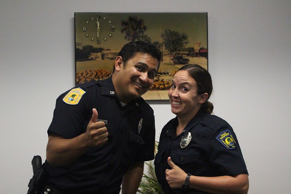 Officers Jay Brennan and Marianne Durkin represent OBPD's Community Outreach Division. Photo by Jarleene Almenas.
