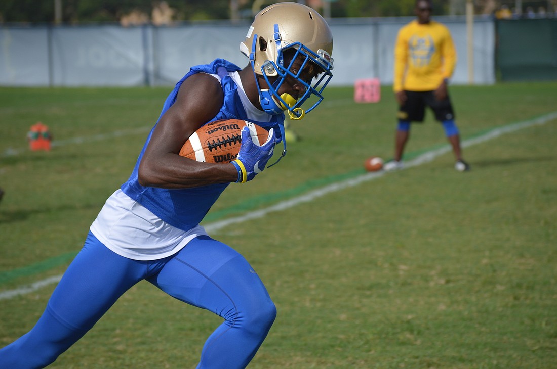 Tank Dell was one of Mainland's top receivers in a 26-14 loss against Apopka, and should be a force against DeLand. Photo by Tim Briggs