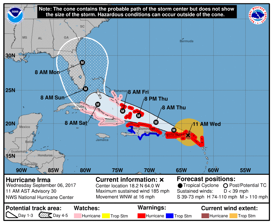 The National Hurricane Center predicts Hurricane Irma will impact Central Florida around Monday morning. Graph courtesy of the NHC