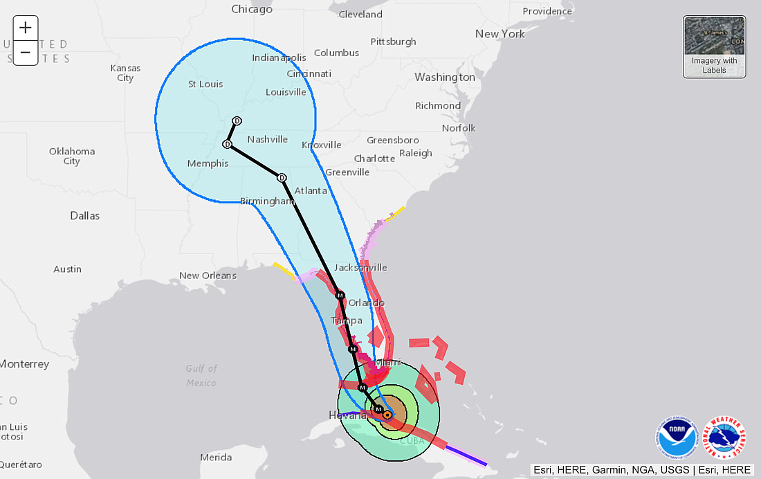 A screenshot showing the projected path of Hurricane Irma. Photo courtesy of the National Weather Service