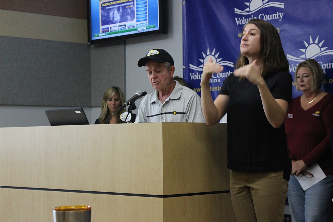 County Manager Jim Dinneen urges residents to be patient in waiting for power restoration at the final news conference by Volusia County Emergency Management on Tuesday Sept. 12. Photo by Jarleene Almenas