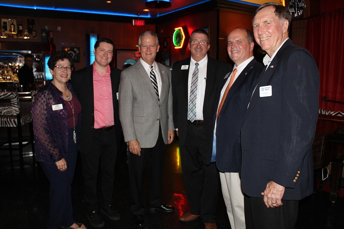 Julia Truilo, Commissioner Rob Littleton, Commissioner Dwight Selby, Board member Thomas McDonald, Mayor Bill Partington and Commissioner Rick Boehm at the 22nd-annual Ormond MainStreet Celebration at 31 Supper Club on Oct. 16.