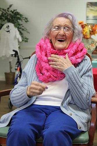 Erma Mohl celebrates her 103rd birthday with joy on Monday, Oct. 30. Photo by Jarleene Almenas