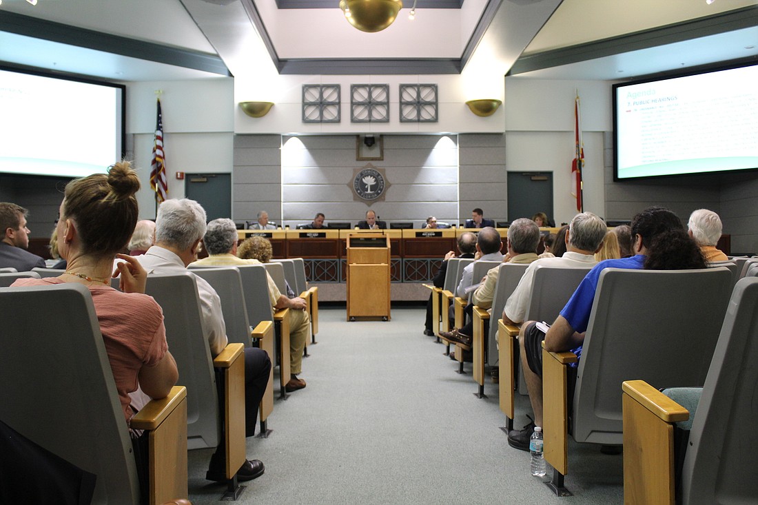 The City Commission discusses the Halifax 100 townhomes in Ormond Beach during a meeting on Nov. 7. Photo by Jarleene Almenas