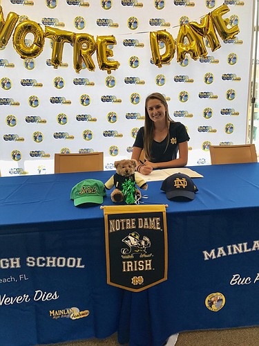 Claire Albrecht signs her letter of intent to play for Notre Dame. Photo courtesy of Claire Albrecht