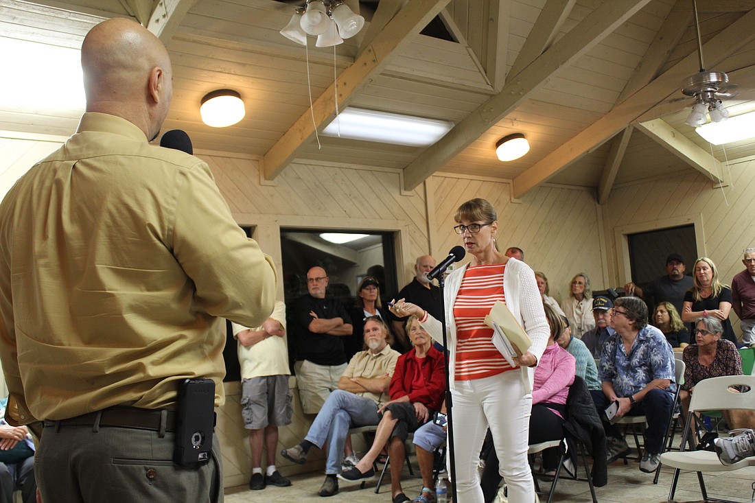 Melissa Lammers voices her opinion during the Nov. 7 public meeting about the dog park expansion at Bicentennial Park. The project has since been dropped. Photo by Jarleene Almenas