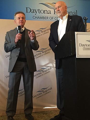 Volusia County Manager Jim Dinneen and Volusia County Council Chair were the guest speakers at the Daytona Regional Chamber of Commerce's Eggs and Issues event on Friday, Dec. 15. Photo by Jarleene Almenas