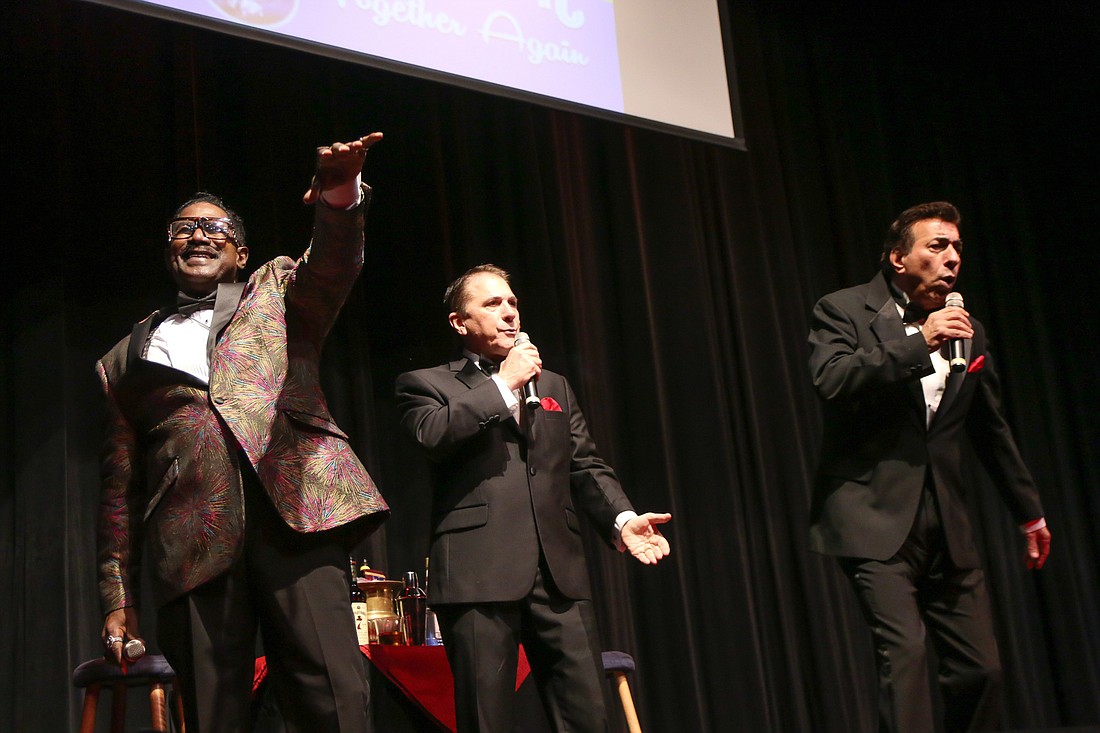 Rat Pack performers Geno Monroe as Sammy Davis Jr., Tony Sands as Frank Sinatra and Johnny Petillo as Dean Martin. Photo by Paige Wilson