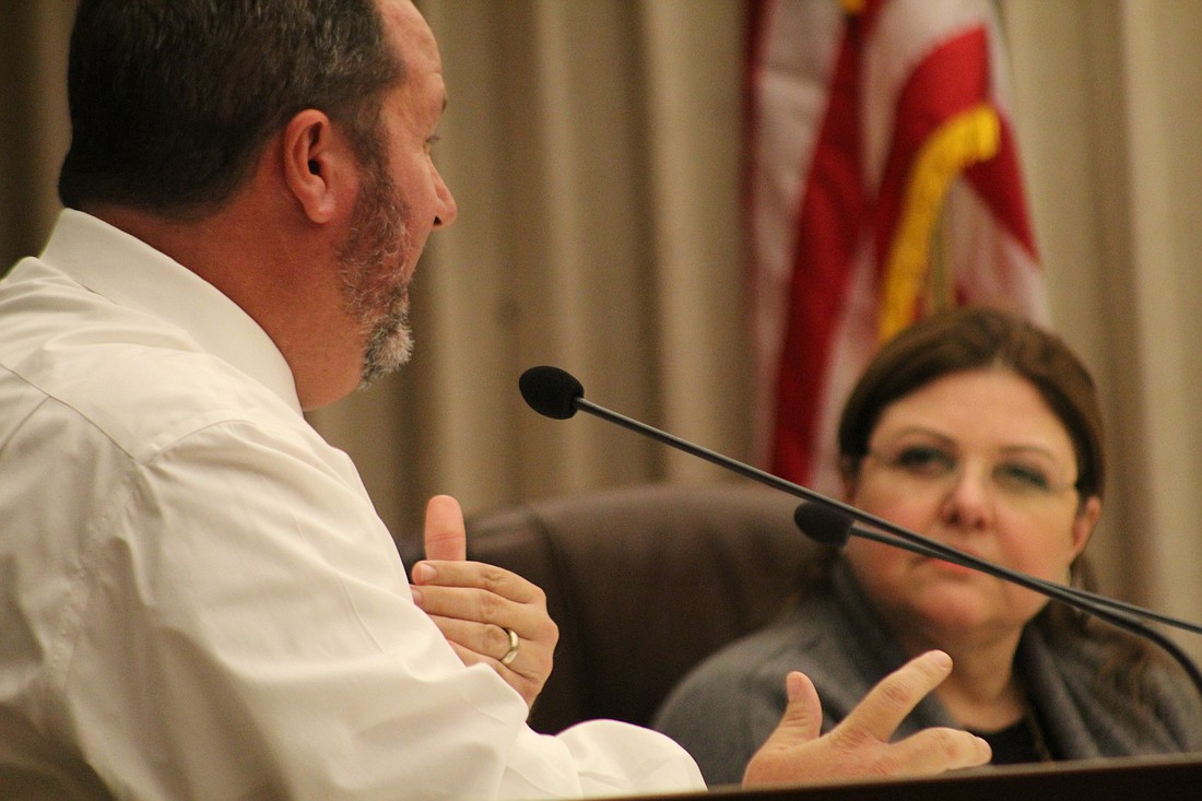 City Commissioner Troy Kent talks about the Granada Bridge lighting problem with FDOT at the Beachside Redevelopment Committee meeting on Jan. 8. Photo by Jarleene Almenas