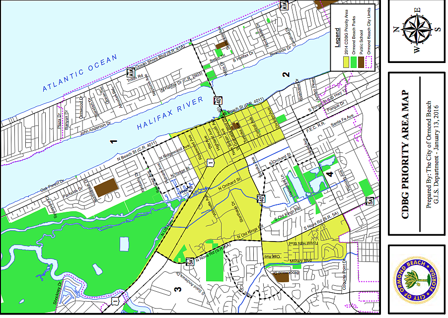 A map showing the CDBG priority zones in the city. Courtesy of the city of Ormond Beach