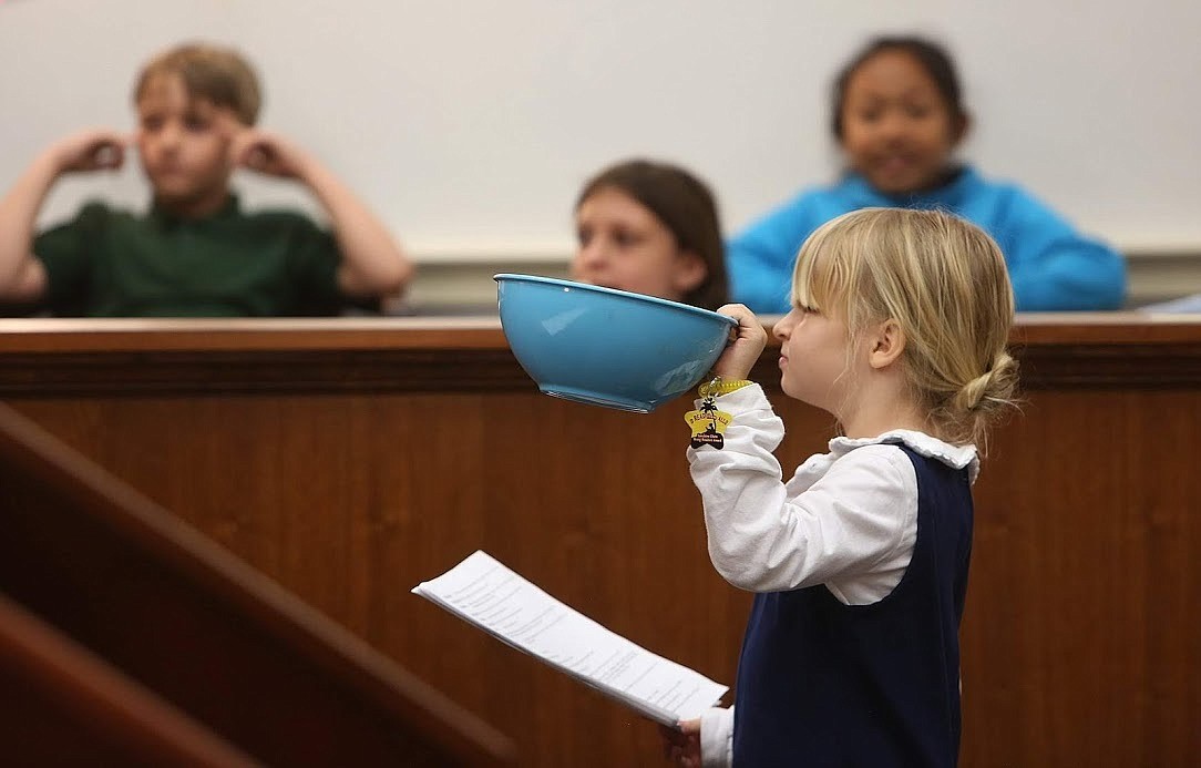 Pine Trails Elementary third-grader Betsy Reece presents evidence during the mock trial on Tuesday, May 15. Photo courtesy of Joanna Kaney-Olivari