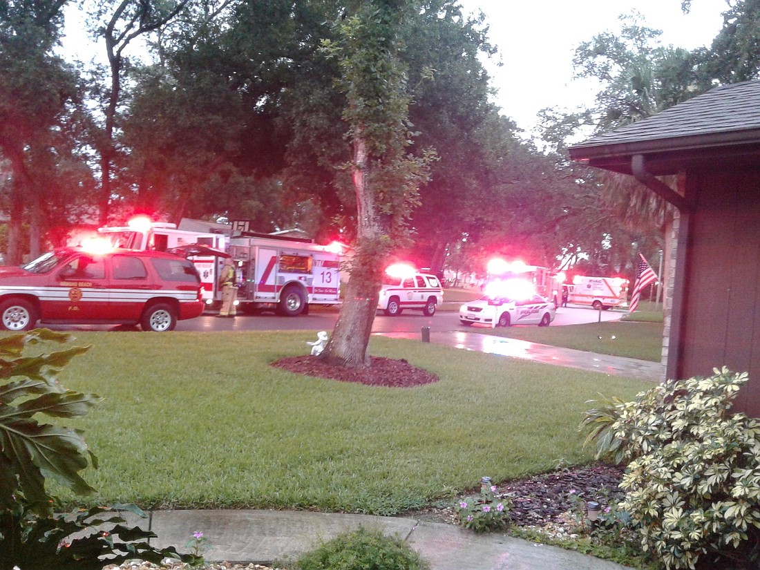 Fire engines lined up in front of Sue Basta's home in the 900 block of Northbrook Drive. Photo courtesy of Sue Basta