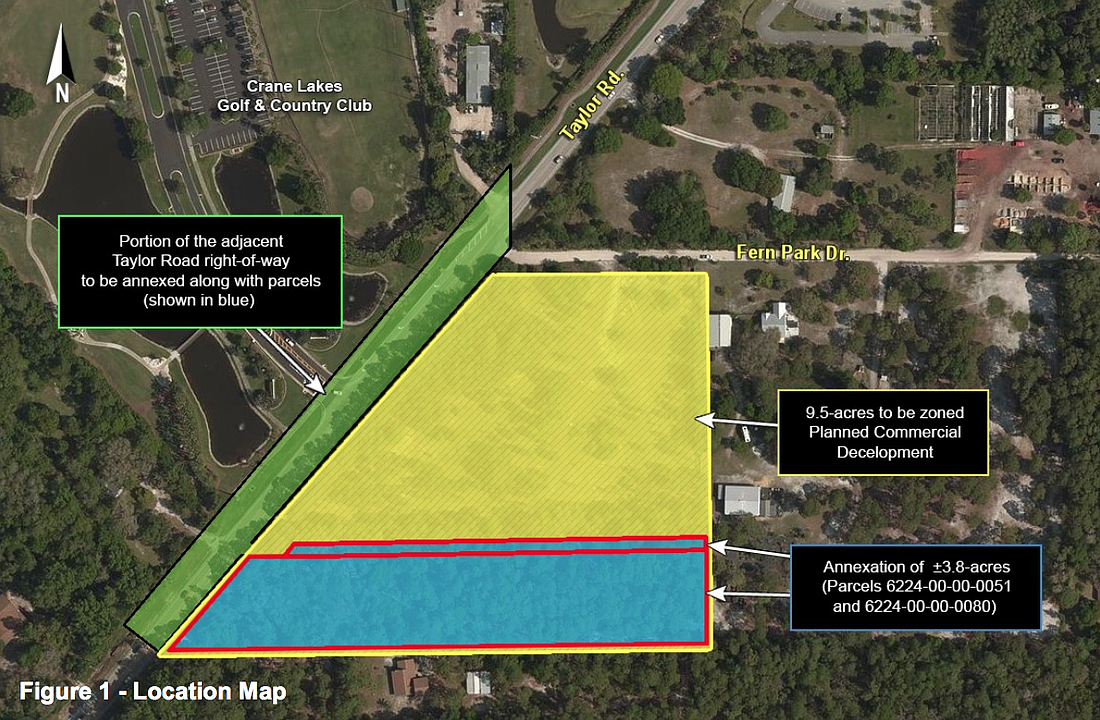 A map showing the annexed parcels for the All Aboard Storage development. Courtesy of the city of Port Orange