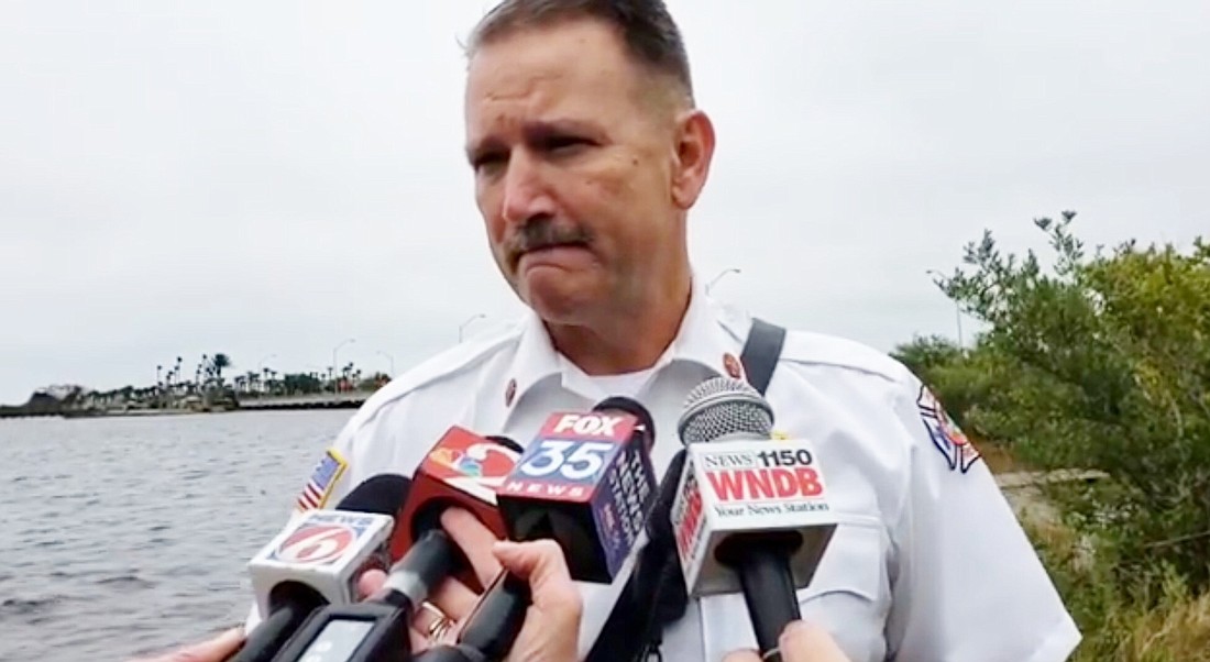 Fire Chief Ken Fustin, pictured in a screen shot from a video press conference posted to Facebook by "News Daytona Beach."