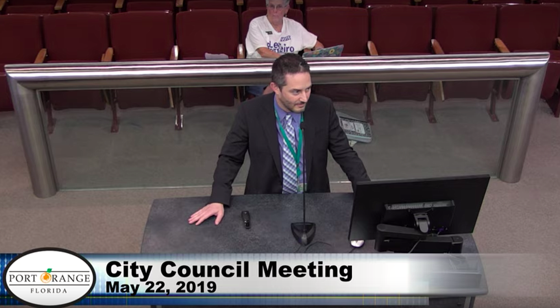 Port Orange Assistant City Manager Alan Rosen discusses the fire assessment fee ordinance with the City Council at its meeting on May 22. Courtesy of Port Orange Government Television