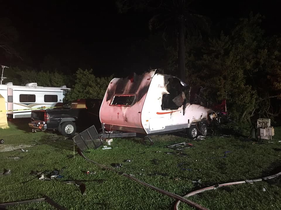 The remnants of the travel trailer following the fatal fire. Photo courtesy of Port Orange Fire and Rescue