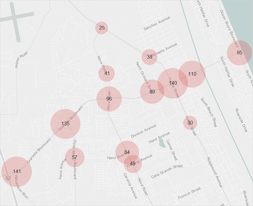 This map was created by adding up crashes reported near intersections over the previous five years.