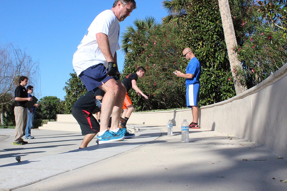 Participants jump up on a step in the final day of the challenge in 2014. .